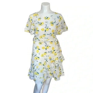 Banana Republic Frill  Fit-and-Flare white lemon print dress sz 8